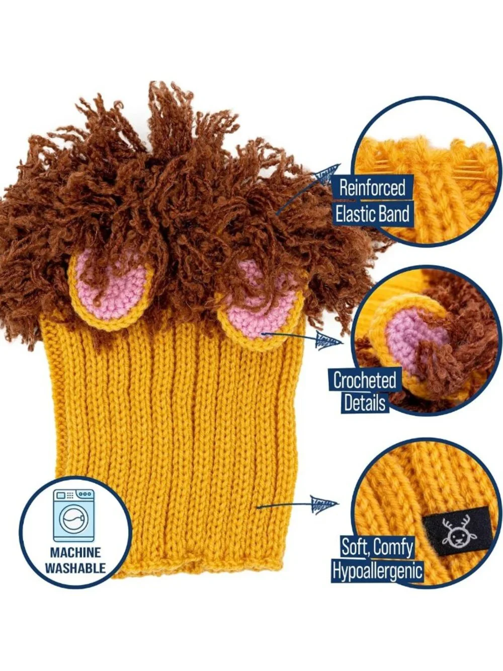 Cozy Knit Lion Mane Dog Snood - Warm Ear Wrap for Pets, Halloween & Winter